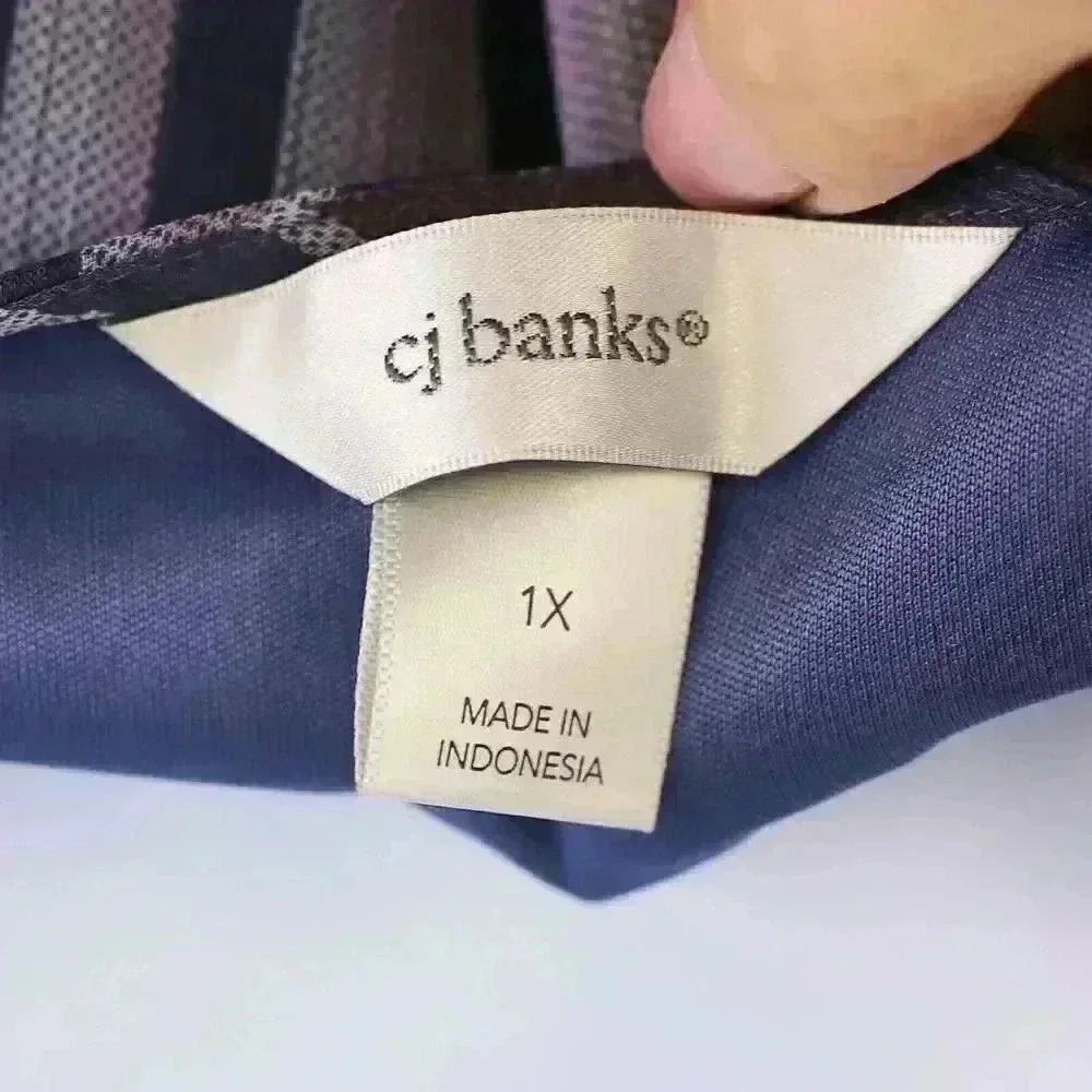 cj banks NWOT size 1X lined blue striped long sleeve button down shirt - Picture 8 of 11